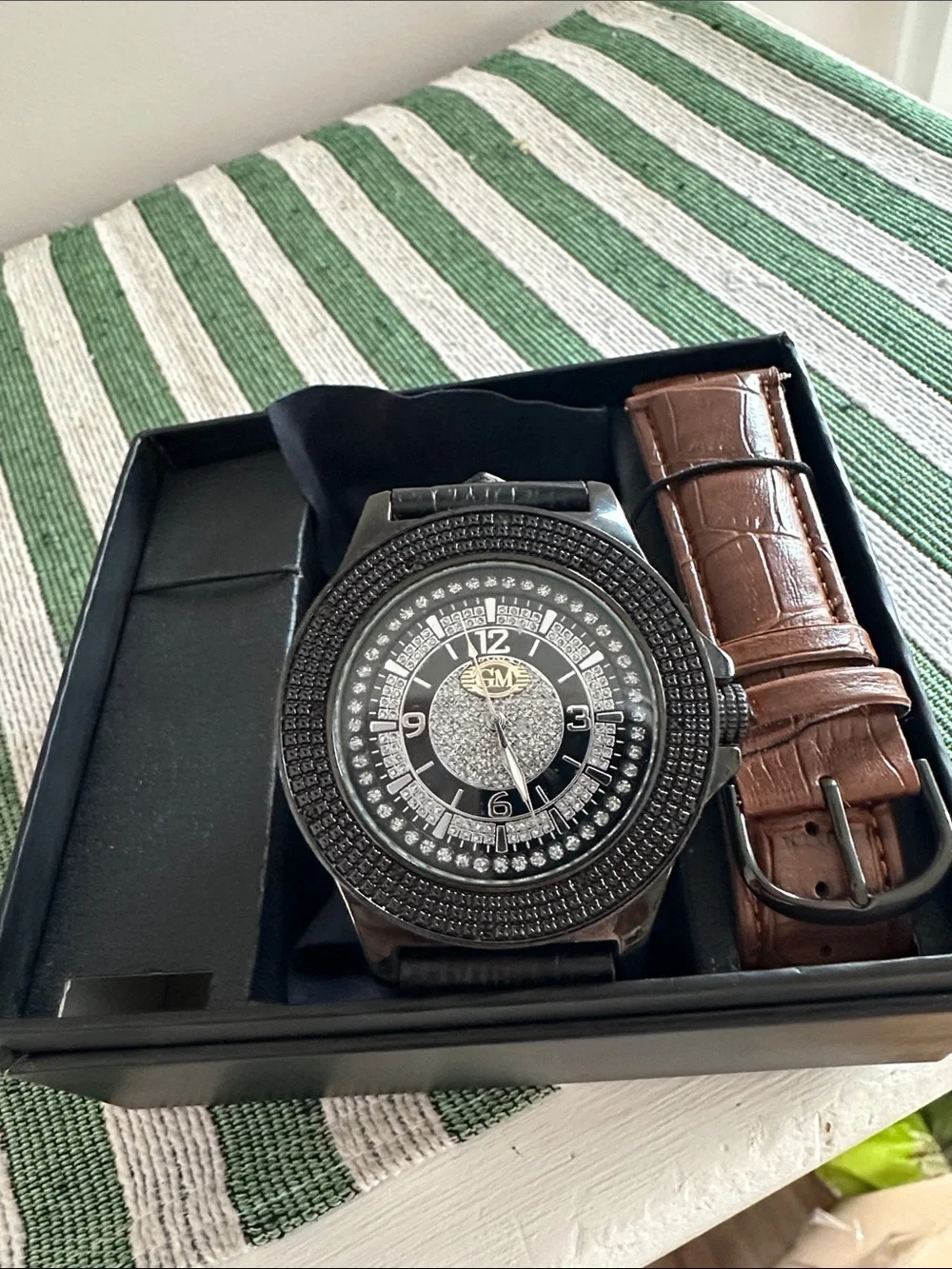 Black Men's Fashion Watch with Crystal Accents